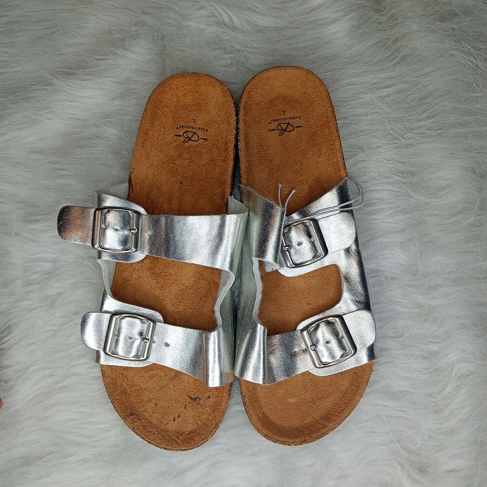 Bobbie Brooks Silver Metallic Double Strap Cork Footbed Sandals